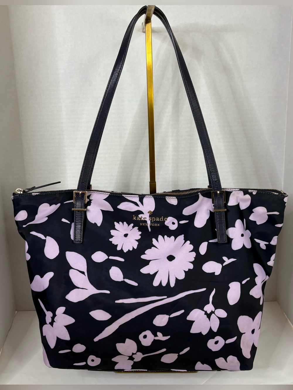 Kate Spade New York Navy & Purple Watson Lane Floral Nylon Tote EUC
